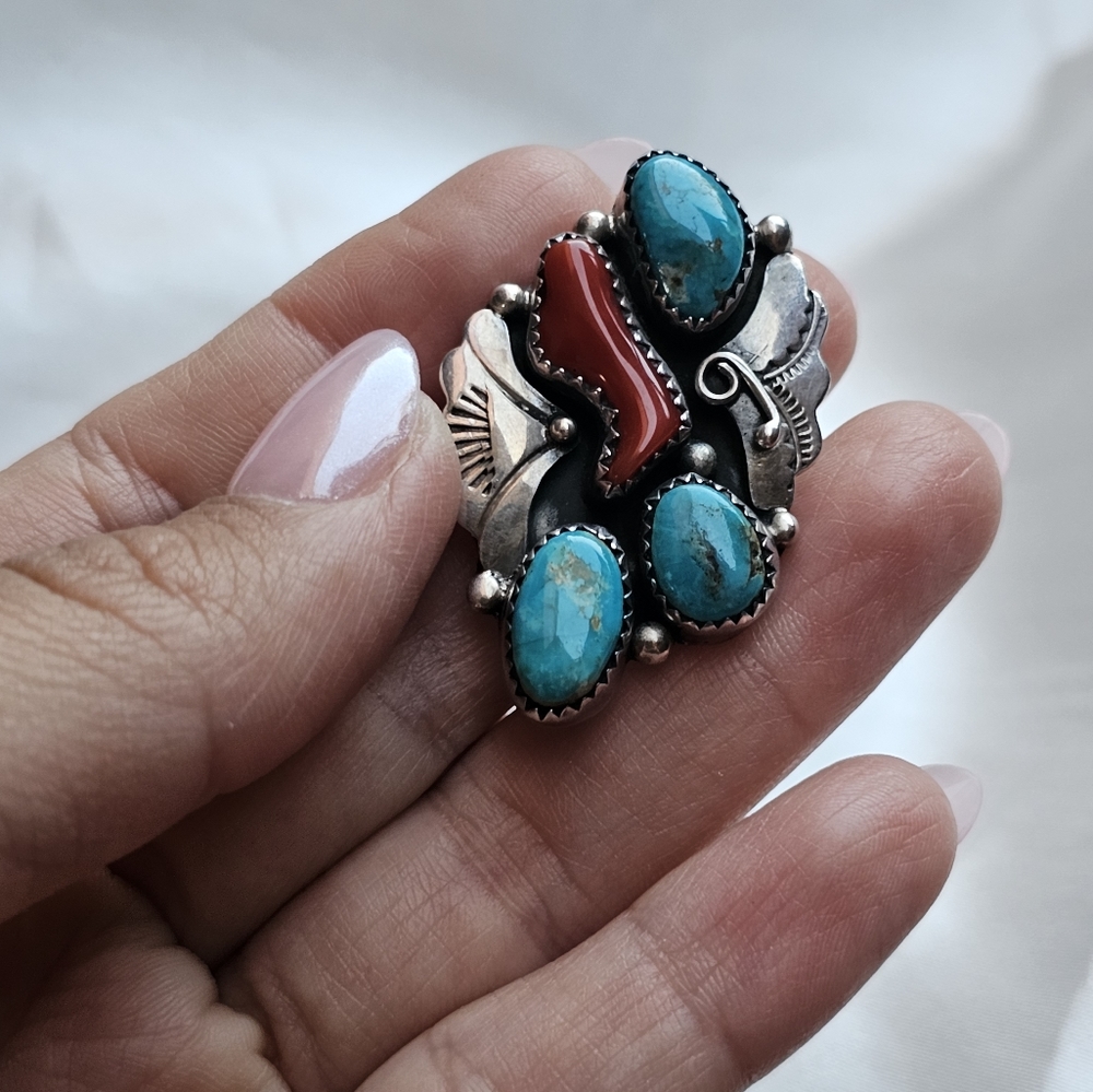 Turquoise Coral Sterling Ring